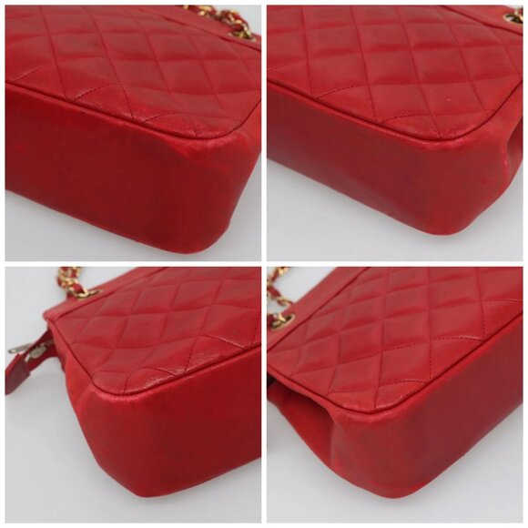 CHANEL Matelasse Chain Shoulder Bag Lamb Skin Gold Red CC Auth - Picture 16 of 16